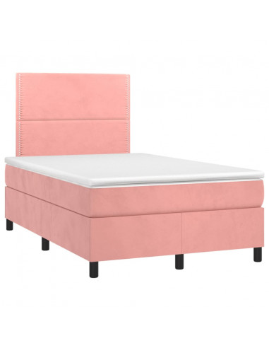 Letto a Molle con Materasso e LED Rosa 120x200 cm in Velluto