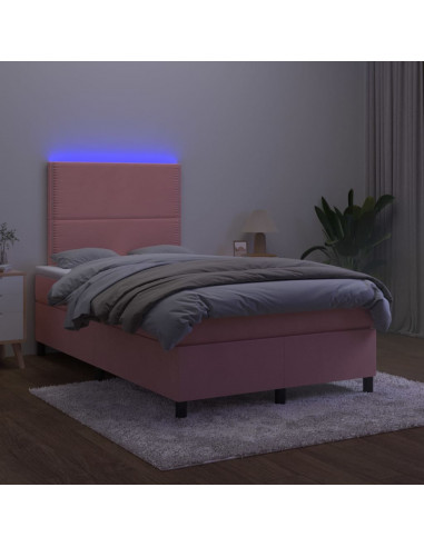 Letto a Molle con Materasso e LED Rosa 120x200 cm in Velluto