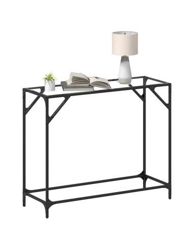 Tavolino Consolle Piano Vetro Trasparente 98x35x81cm in Acciaio