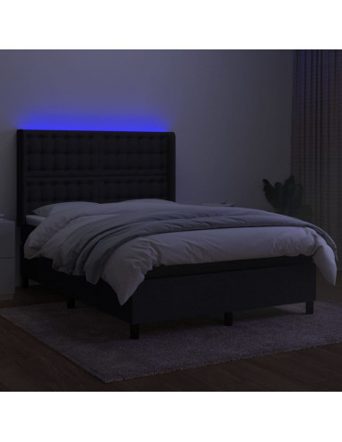 Letto a Molle con Materasso e LED Nero 140x190 cm in Tessuto