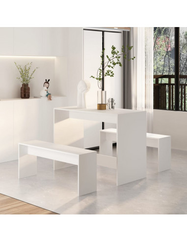 Set da Pranzo 3 pz Bianco in Legno Multistrato
