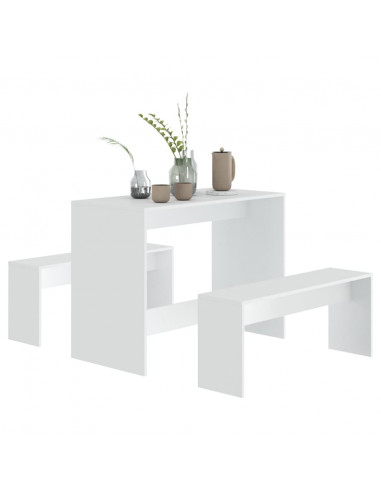 Set da Pranzo 3 pz Bianco in Legno Multistrato