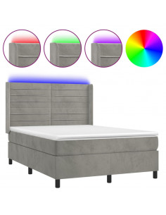 Letto a Molle Materasso e LED Grigio Chiaro 140x200 cm Velluto 2