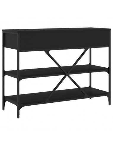 Tavolino Consolle con Cassetti e Ripiani Nero Legno Multistrato