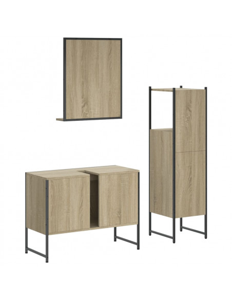 Set di Mobili da Bagno 3 pz Rovere Sonoma in Legno Multistrato