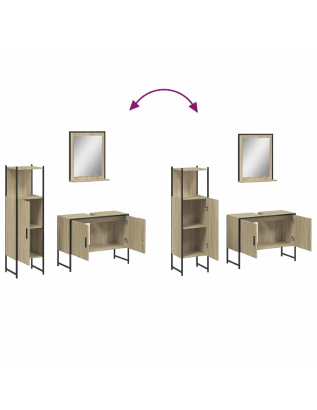 Set di Mobili da Bagno 3 pz Rovere Sonoma in Legno Multistrato