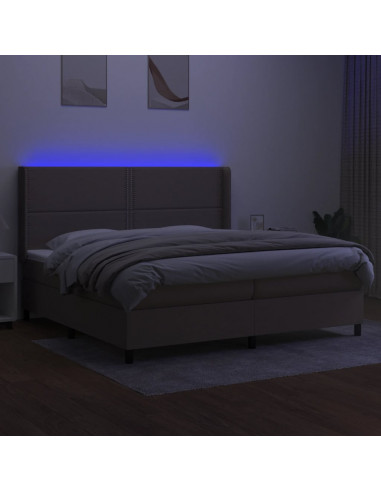 Letto a Molle Materasso e LED tortora 200x200cm in Tessuto