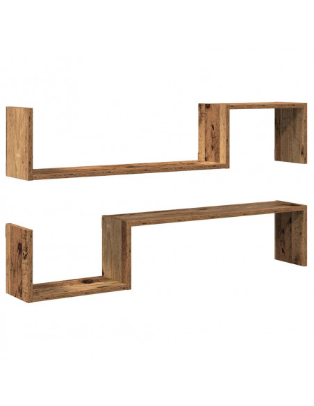 Scaffali da Parete 2 pz Legno Antico 100x15x20 cm Multistrato