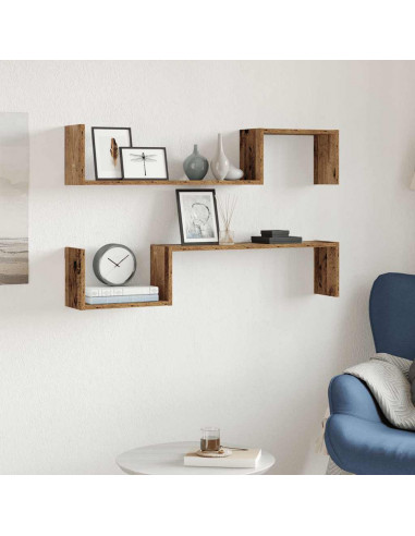 Scaffali da Parete 2 pz Legno Antico 100x15x20 cm Multistrato