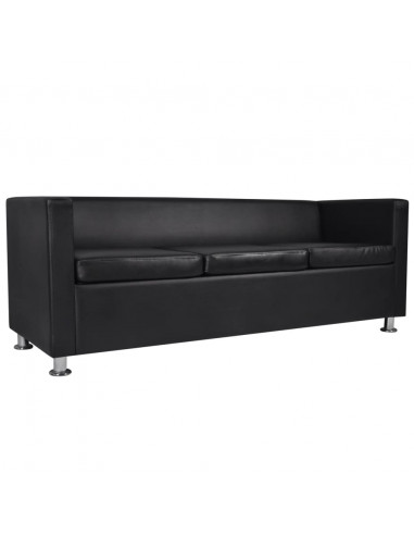 Set Divani a 3 e a 2 Posti e Poltrona in Similpelle Nero