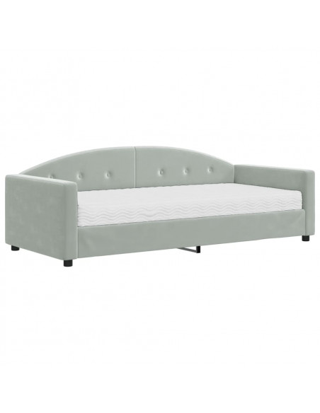 Divano Letto con Materasso Grigio Chiaro 90x200 cm in Velluto