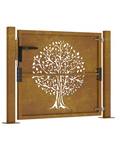 Cancello da Giardino 105x105 cm in Acciaio Corten Design Albero