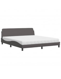 Letto con Materasso Grigio 180x200 cm in Similpelle 2