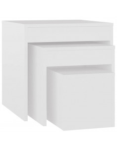 Tavolini Impilabili 3 pz Bianchi in Truciolato 2