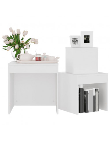 Tavolini Impilabili 3 pz Bianchi in Truciolato