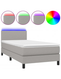 Letto a Molle Materasso e LED Grigio Chiaro 100x200 cm Tessuto 2