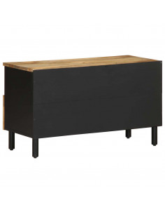 Mobile Porta TV Nero 80x33,5x46 cm Legno Massello Mango Grezzo 2