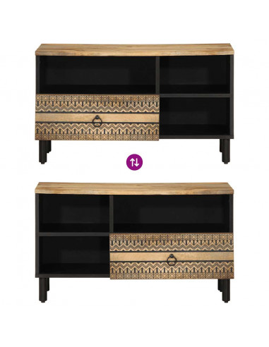 Mobile Porta TV Nero 80x33,5x46 cm Legno Massello Mango Grezzo