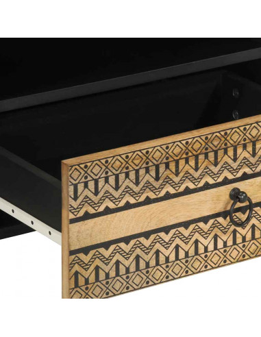 Mobile Porta TV Nero 80x33,5x46 cm Legno Massello Mango Grezzo