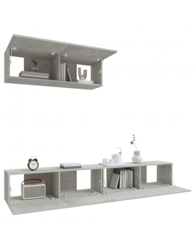 Set di Mobili Porta TV 3 pz Grigio Cemento in Legno Multistrato