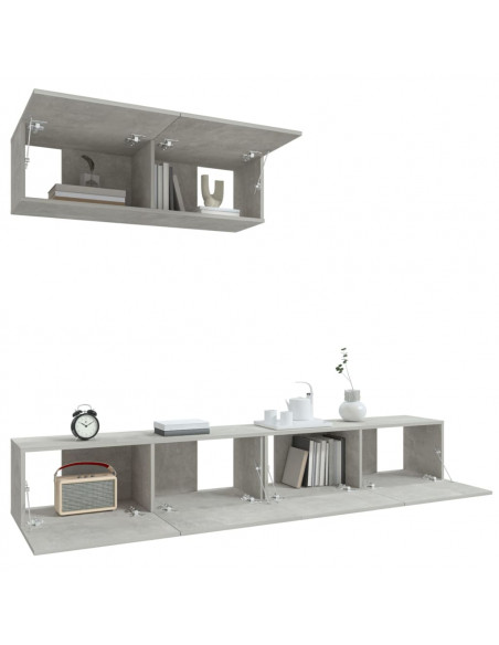Set di Mobili Porta TV 3 pz Grigio Cemento in Legno Multistrato