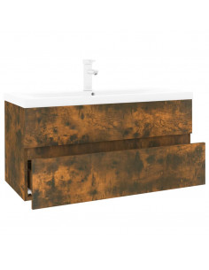 Mobile Bagno con Lavabo Integrato Rovere Fumo Legno Multistrato 2