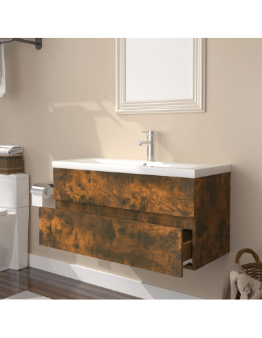 Mobile Bagno con Lavabo Integrato Rovere Fumo Legno Multistrato