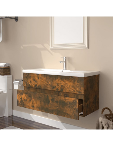 Mobile Bagno con Lavabo Integrato Rovere Fumo Legno Multistrato