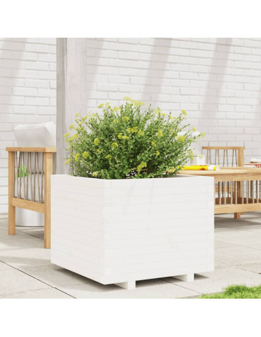 Fioriera da Giardino Bianca 60x60x49,5cm Legno Massello di Pino