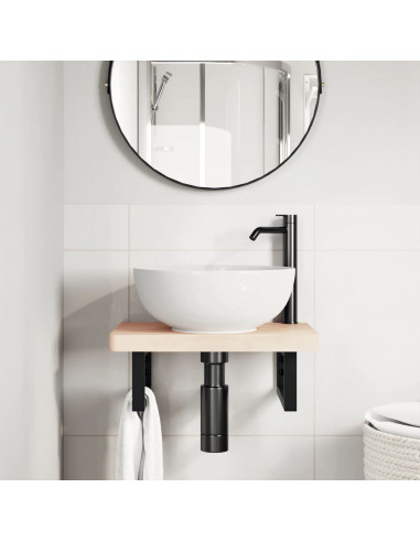 Ripiano a Parete per Lavabo in Acciaio e Massello di Faggio