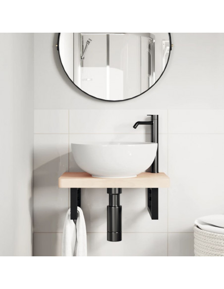 Ripiano a Parete per Lavabo in Acciaio e Massello di Faggio