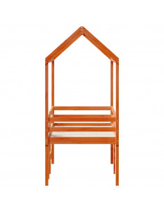 Letto a Soppalco con Tetto Cera 75x190cm Legno Massello di Pino 2