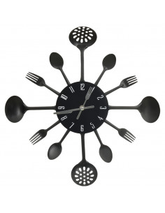 Orologio da Parete Cucchiaio e Forchetta Nero 40 cm Alluminio 2