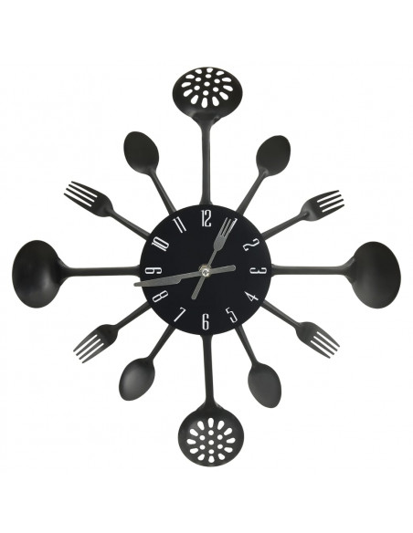 Orologio da Parete Cucchiaio e Forchetta Nero 40 cm Alluminio