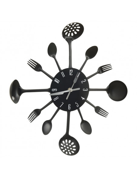 Orologio da Parete Cucchiaio e Forchetta Nero 40 cm Alluminio