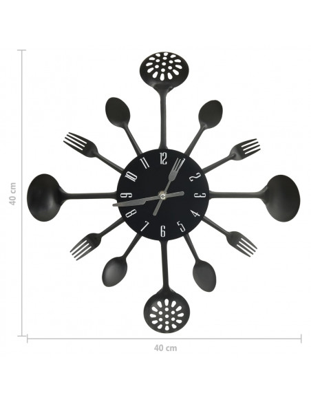 Orologio da Parete Cucchiaio e Forchetta Nero 40 cm Alluminio