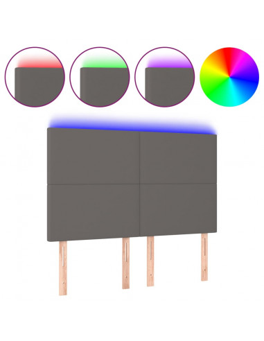 Testiera a LED Grigio 144x5x118/128 cm in Similpelle