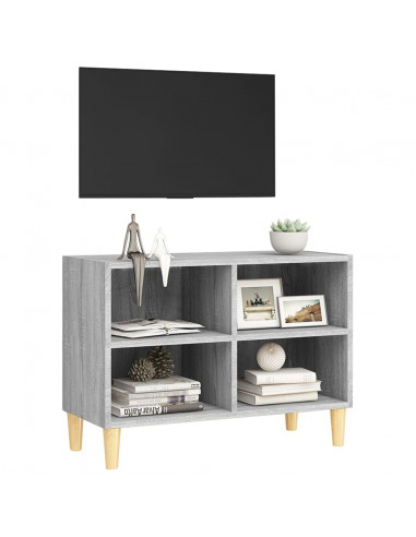 Mobile TV Gambe in Legno Massello Grigio Sonoma 69,5x30x50 cm