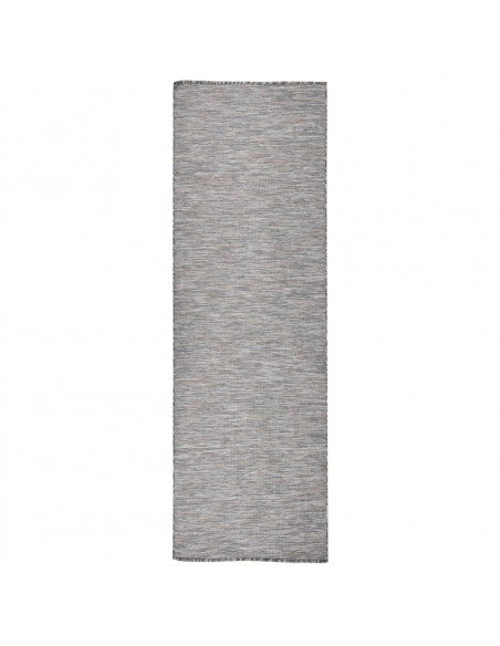 Tappeto da Esterni a Tessitura Piatta 80x250 cm Marrone e Blu