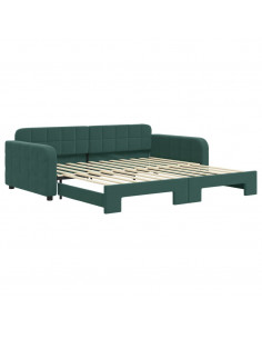 Divano Letto con Letto Estraibile Verde Scuro 100x200cm Velluto 2