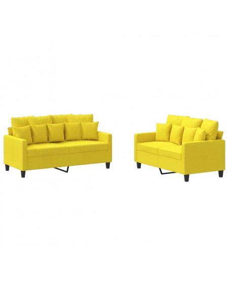 Set di Divani 2 pz con Cuscini Giallo Chiaro in Tessuto