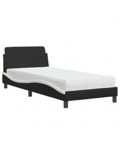 Letto con Materasso Nero e Bianco 90x190 cm in Similpelle 2