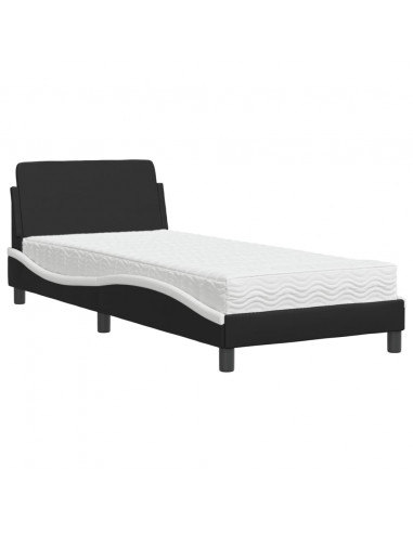 Letto con Materasso Nero e Bianco 90x190 cm in Similpelle