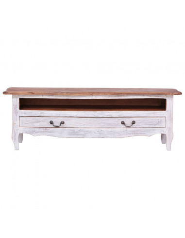 Mobile Porta TV 120x30x40 cm Bianco in Legno Massello di Mogano