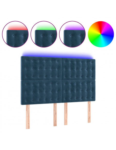 Testiera a LED Blu Scuro 144x5x118/128 cm in Velluto