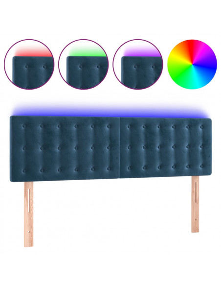 Testiera a LED Blu Scuro 144x5x78/88 cm in Velluto