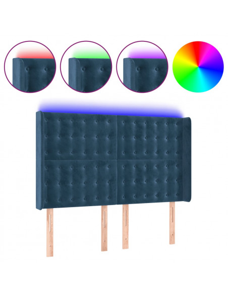 Testiera a LED Blu Scuro 147x16x118/128 cm in Velluto