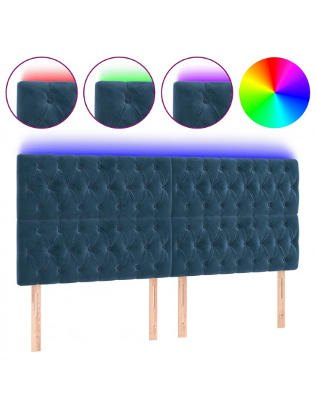 Testiera a LED Blu Scuro 200x7x118/128 cm in Velluto
