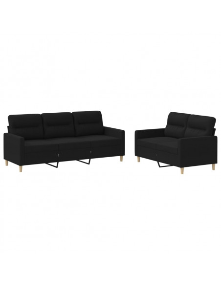 Set di Divani 2 pz con Cuscini Nero in Tessuto