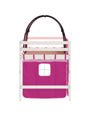 Letto a Soppalco con Tunnel Bambini Rosa 80x200cm Massello Pino